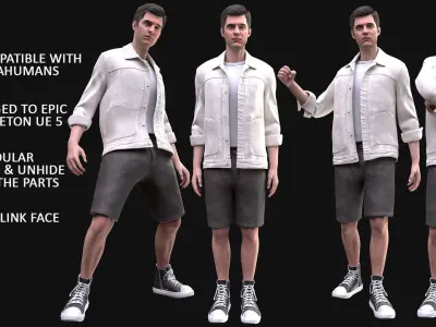 Man - Casual Outfit 10 - Modular - Rigged Low-poly 3D model
