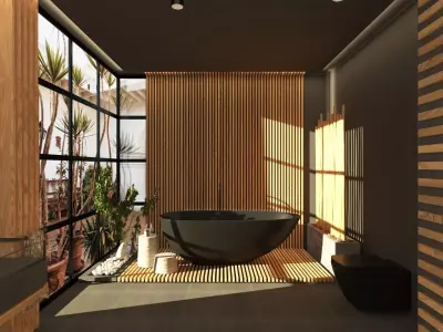 Bathroom 3D MODEL with walls and wooden floors 3D model