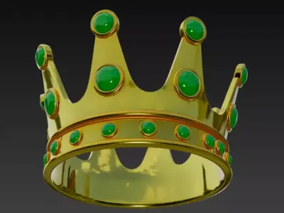 Golden Crown with Emerald Gems 3D model