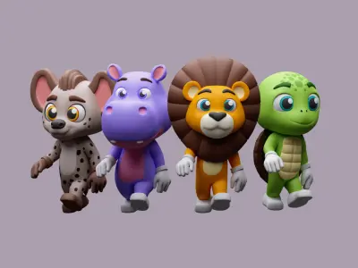 Cartoon character animals 2 01 Low-poly 3D model