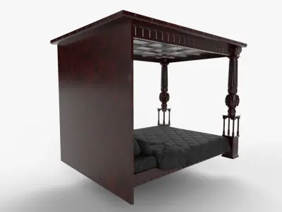 Renaissance style bed 4 Low-poly 3D model