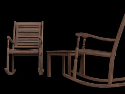 Acacia Wood Rocking Chair And Table Set 3D model