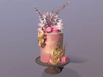 Luxury Golden Swirl Cake Low-poly 3D model