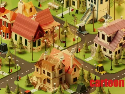 cartoon city 2 Low-poly 3D model