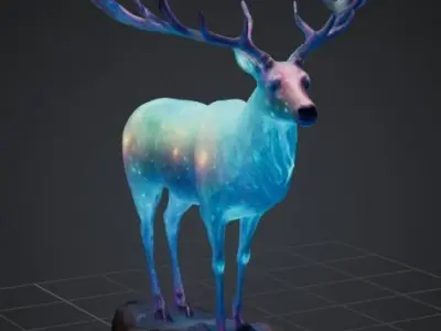 Set of  bio luminescent fantasy forest giant deer  3D model