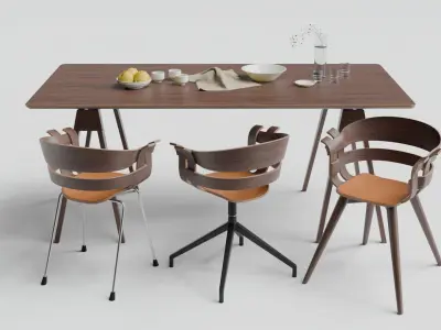 Arco table and Wick chair set 3D model
