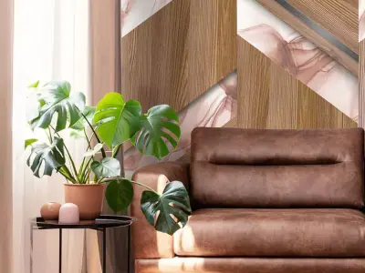 Warm Oak Chevron Marble Inlay Wallpaper Texture