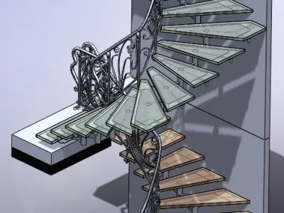 Staircase metal structure with hand rail 3D model
