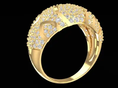 Luxury Dome Pave Diamond Ring with Curved Elegant Design  2606 3D print model