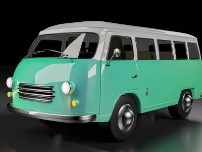 Vintage Old Style Retro minivan Low-poly 3D model