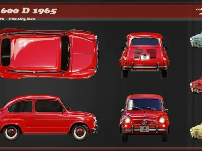 Fiat 600D 1965 3D Model Low-poly 3D model
