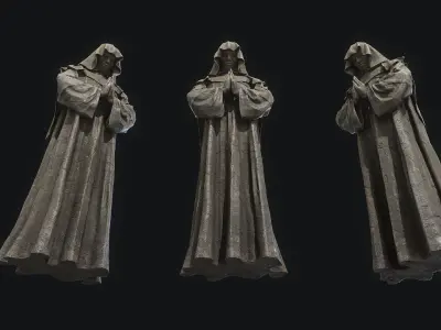 Monk Statue PBR Low-poly 3D model