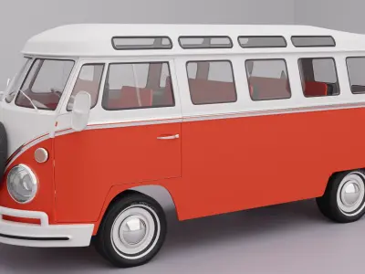 A red 1965 Volkswagen Samba T1 3D model