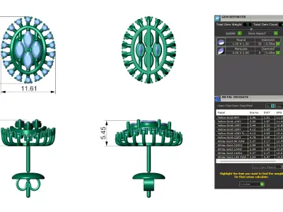 Marquise Diamond Cluster Studs For Women 3D print model