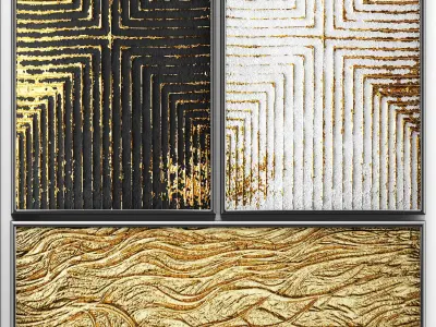 Collection of paintings with gold for walls 3 3D model