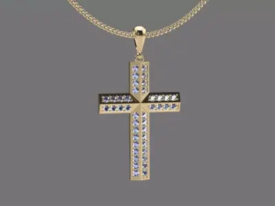 luxury full diamond cross pendant 3D print model