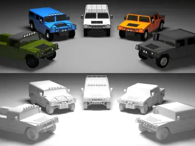 5 low poly urban cartoon cars Low-poly 3D model