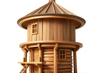 Round Wooden Cabin Model Pack Low-poly 3D model