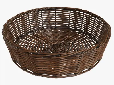 Wicker basket round dark brown 3D model