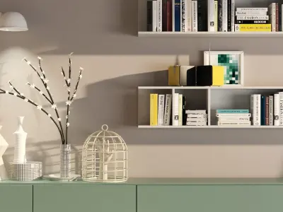 novamobili set modern living room with bookshelves and birdcage 3D model
