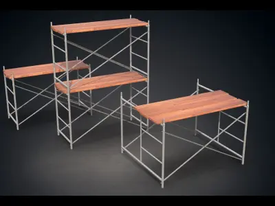 Scaffoldings set of scaffolding with three wooden benches 3D model