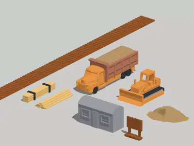 Construction Site Bulldozer Dumptruck Sand Set by Outland Models Low-poly 3D model