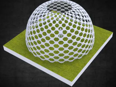 Dome structure hexagonal panels geodesic style architecture Low-poly 3D model
