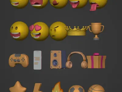 Cartoon Smileys and Icons Pack Low-poly 3D model