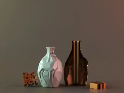 Golden vases deer 3D print model