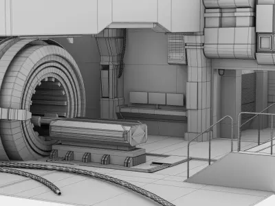 Sci Fi Interior Room of Spaceship Laboratory Low Poly  3D Model Low-poly 3D model