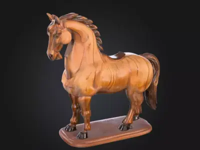 Majestic Wooden Horse Sculpture Low-poly 3D model