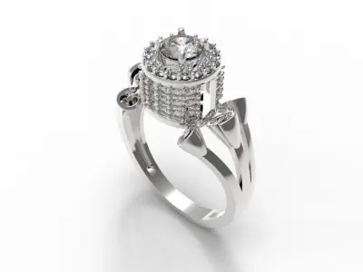 098 - Rose Diamond Ring - Flower Ladies Ring 3D print model