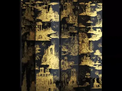 Folding Screen Gran Coromandel Black by Fornasetti Low-poly 3D model