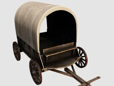 wooden cart  Low-poly 3D model