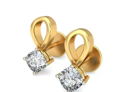 Solitaire Princess Diamond Earrings 3Dm STL OBJ Render Details 3D print model