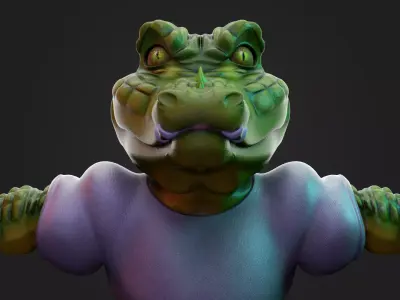 Stylized Anthropomorphic Crocodile Character  Rigged  3D model