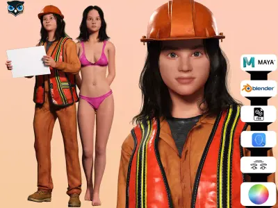 Realistic Female Laborer 3D Model for Construction Projects Low-poly 3D model