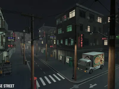Japanese Street - modular city Low-poly 3D model
