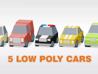 5 LowPoly Cars for Games and Animating Low-poly 3D model