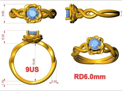 Rose Vine Twist Ring  3D print model
