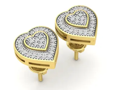 AV 520 Diamond Ladies Double Heart Frame Stud Earrings 3D print model