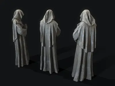 Monk Statue PBR Low-poly 3D model