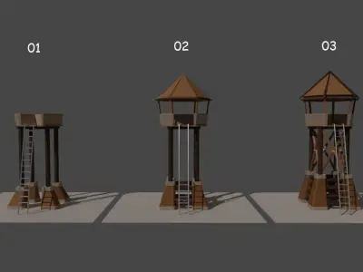 Archer Tower Set or Watch Tower Set A Set of 3 Free low-poly 3D model