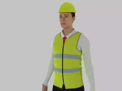 Engineer construction worker wearing vest Low-poly 3D model
