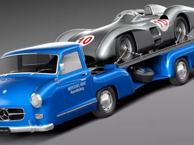 Mercedes-Benz Renntransporter Combo 1954 with grand prix car 3D model