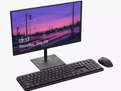 Wireles Computer Set Keyboard Mouse Monitor Black Version 3D model