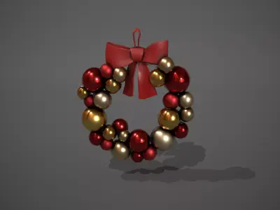 Red and Gold Christmas Bauble Wreath Low-poly 3D model