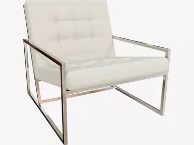  Modern Luxury Chair - Silver Metal and White Leather 3D model