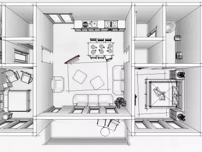 Two bedrooms apartment design 3D model
