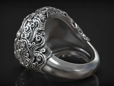 Japanese Style Ocean Wave Pattern Diamond Ring 3D print model